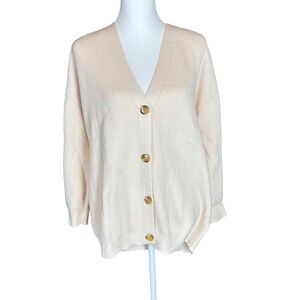 NWT Oversized Cream Cozy Knit Button Front V Neck Long Sleeve Cardigan Sweater S